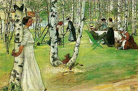 Carl Larsson frukost i det grona-mellan de vita stammarna oil painting picture